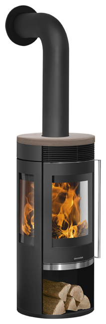 Wood stove Rota Tre 2.0 Cover plate ceramic grappa, corpus steel black