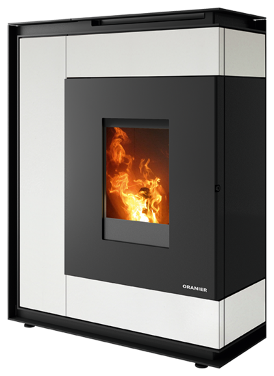 Pellet stove Boreas Sintered Stone Silk White, back connection