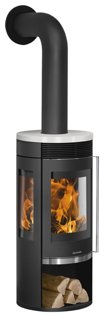 Wood stove Rota Tre 2.0 Cover plate ceramic silk white, corpus steel black
