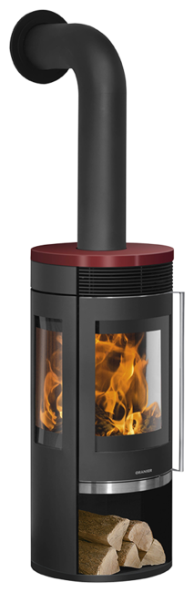 Wood stove Rota Tre 2.0 Cover plate ceramic bordeaux red, corpus steel black