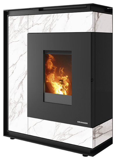 Pellet stove Boreas Sintered Marble White, top connection