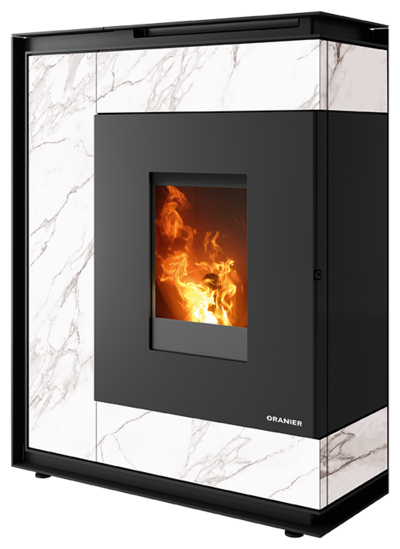 Pellet stove Boreas Sintered Marble White, back connection